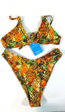 Owica 2-piece Bikini Set Floral and Leopard Print NWT Size S
